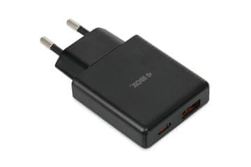 iBOX iBOX C-43 Slim GaN PD30W adapter za hitro polnjenje, črni, s 1 USB Type-A in 1 USB Type-C vhodom, zaščita pred preobremenitvijo