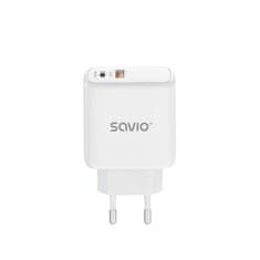 SAVIO SAVIO LA-06 USB A in C Hitri polnilec s tehnologijo Power Delivery 3.0, 30 W, notranji polnilec, bela barva