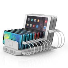 Unitek UNITEK Y-2172 Bela avtomatska notranja polnilna naprava, 10 USB 2.0 priključkov, moč 2.4 A, univerzalna združljivost