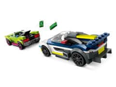 LEGO LEGO City 60415 Policijski avto in dirkalni avto: Sledite akciji z 213 kosi in 2 minifigurama, primerno za starost 6+ let.