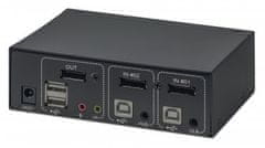Manhattan Manhattan KVM stikalo 2-Port DisplayPort 1.2, 4K@60Hz, USB-A, avdio/mikrofon, z vključenimi kabli, črno, 3 leta garancije
