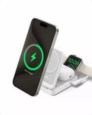 Anker MAGGO 15W 3-v-1 magnetna postaja - bela, brezžično hitro polnjenje za iPhone 15/14/13/12, USB Type-C kabel vključен