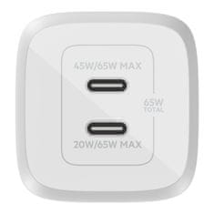 Belkin Belkin WCH013vfWH Bel White polnilec z močjo 65 W, USB PD 3.0, 2x USB-C, hitri polnilec za prenosne računalnike in pametne naprave