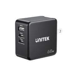 Unitek UNITEK P1117B univerzalni mobilni polnilnik 65W, črn, s 2 USB-C in 1 USB-A priključkom, hitro polnjenje