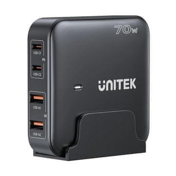 slomart Unitek P1228ABK01-EU GaN omrežni polnilnik | 70W 2x USB-C 2x USB-A, črn