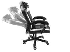 slomart Univerzalna igralna stolica FURY Avenger M+ s oblazinjenjem, črna/bela, ergonomska, do 150 kg, s podložnimi naslonjali