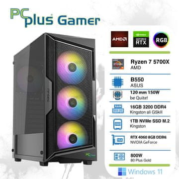 PCplus Gamer Ryzen 7 5700X 16GB 1TB SSD RTX 4060 8GB RGB Windows 11 Home gaming namizni računalnik