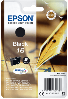 Epson enojni paket črnega črnila 16 DURABrite Ultra C13T16214012