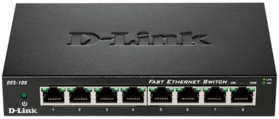 D-Link DES-108 Kovinsko 8-portno 10/100 namizno stikalo