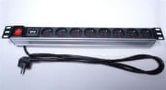 PremiumCord 1U napajalna plošča za 19" omaro, 8x230V, prenapetostna zaščita, 2 m kabla, stikalo