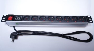 PremiumCord 1U napajalna plošča za 19" omaro, 8x230V, prenapetostna zaščita, 2 m kabla, stikalo