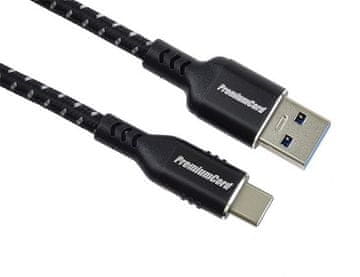 PremiumCord USB-C z USB 3.0 A (USB 3.2 generacije 1, 3A, 5Gbit/s) bombažno pletenico in aluminijastimi konektorji 2 m