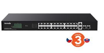 Tenda TEG1128P-24-410W Gigabitno stikalo PoE+ 24x 1Gbps PoE+ 802.3af/at + 2x SFP + 2x RJ45, 370W, Rack