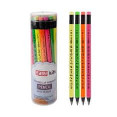 EASY Kids FLUO JUMBO Grafitni trikotni svinčnik z radirko, HB, 24 kosov v pakiranju, rumeno-zeleno-oranžno-rožnate barve