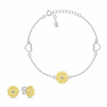 Brilio Silver Očarljiv dvobarvni komplet nakita s cirkoni SET280WY (uhani, zapestnica)