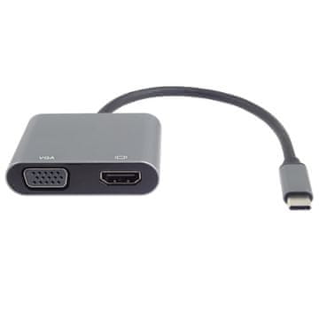 PremiumCord MST Adapter USB-C na HDMI + VGA, ločljivost 4K in FULL HD 1080p