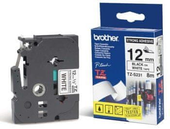Brother TZE-S231, bela/črna, 12 mm