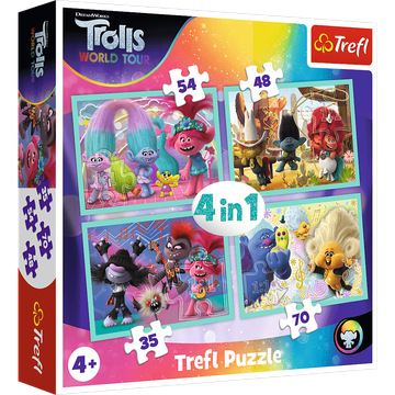 Trefl Puzzle Trolli 2 - Svetovna turneja 4v1 (35,48,54,70 kosov)