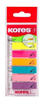 Kores Samolepilni neonski indeksni trakovi "Sign here" na ravnilu 45x12 mm / 8 barv / 25 kartic na barvo