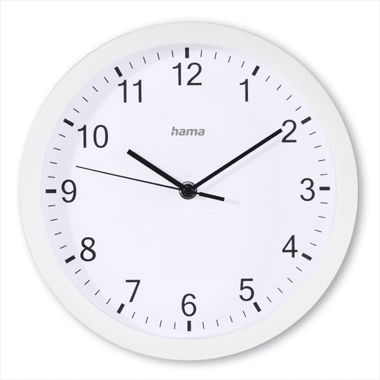 Hama Elba, stenska ura, 25 cm, tihi tek, bela