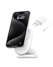 Belkin BOOST CHARGE Qi2 15W 2v1 magnetno stojalo za polnjenje, zložljivo, belo