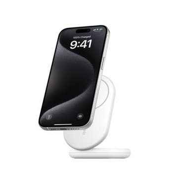 Belkin BOOST CHARGE Qi2 15W magnetno stojalo za polnjenje, zložljivo, brez adapterja, belo