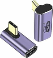 ukrivljen 90° adapter USB-C ženski - USB-C moški 40Gbps aluminij