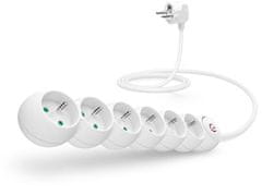 Connect IT podaljšek 230 V, 6 vtičnic, 5 m, s stikalom (bel)