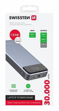 SWISSTEN power bank 30000 mAh 133W power delivery siva
