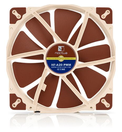 Noctua NF-A20-PWM, 200x200x30 mm, 4-pin, 800 vrtljajev na minuto