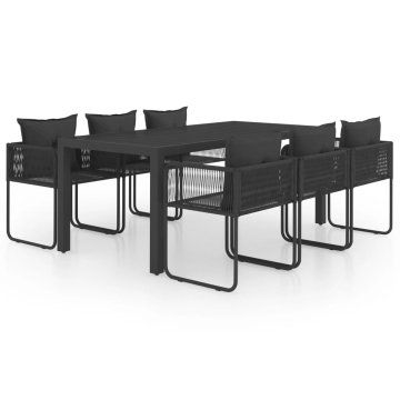 Vidaxl Vrtna jedilna garnitura 7-delna PVC ratan črne barve