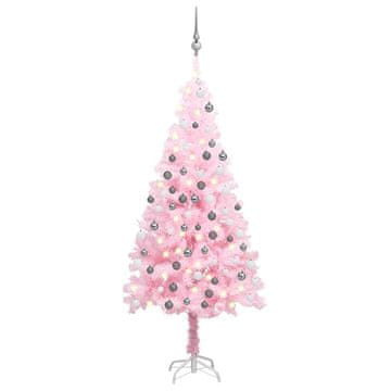 Vidaxl Umetna osvetljena novoletna jelka z bunkicami roza 180 cm PVC
