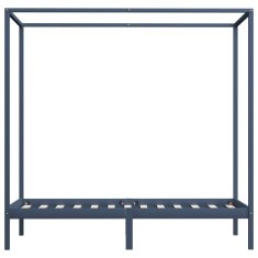 Vidaxl Posteljni okvir z baldahinom siv iz trdne borovine 90x200 cm