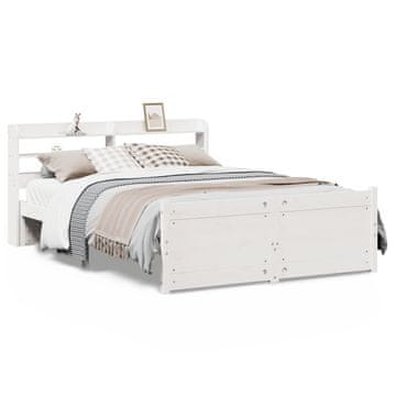 Vidaxl Posteljni okvir z vzglavjem bel 150x200 cm trdna borovina