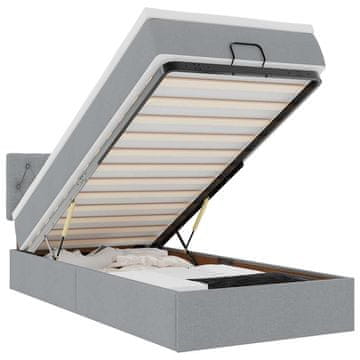 Vidaxl Otomanski posteljni okvir z vzmetnico siv 90x190 cm blago