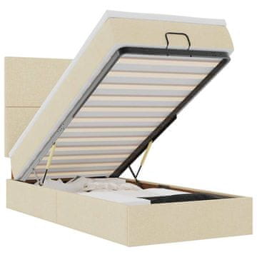 Vidaxl Otomanski posteljni okvir z vzmetnico krem 100x200 cm blago