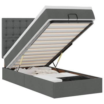 Vidaxl Otomanska postelja z vzmetnico &amp; LEDs temno siva 90x200 cm