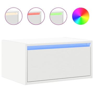 Vidaxl Stenska nočna omarica z LED lučkami bela