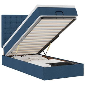 Vidaxl Otomanska postelja z vzmetnico &amp; LED modra 90x200 cm Tkanina