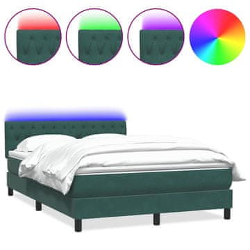 Vidaxl Box spring postelja z vzmetnico LED temno zelena 160x220 cm žamet