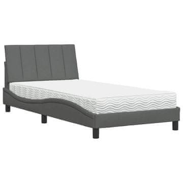 Vidaxl Postelja z vzmetnico Hanko temno siva 100x200 cm blago