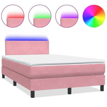 Vidaxl Box spring postelja z vzmetnico LED roza 120x220 cm žamet