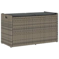 Vidaxl Zunanja klop za shranjevanje z blazino Grey 100 cm poli ratan