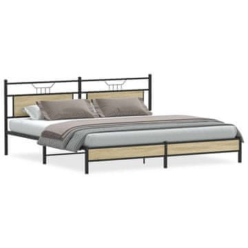 Vidaxl Kovinski posteljni okvir brez vzmetnice sonoma hrast 193x201 cm