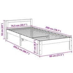 Vidaxl Posteljni okvir brez vzmetnice bel 80x200 cm trdna borovina