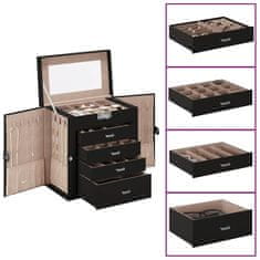 Vidaxl Jewellery Box 5-Layer z ogledalom zaklenljivo črno