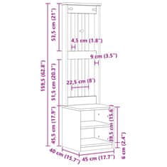 Vidaxl Drevo za dvorano SANDENS bela 45x40x159,5 cm masivni les bora