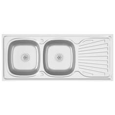 Vidaxl Dvojno kuhinjsko pomivalno korito srebrno 1200x500x155 mm