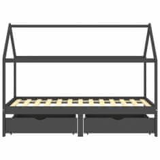 Vidaxl Otroški posteljni okvir s predali temno siva borovina 90x200 cm