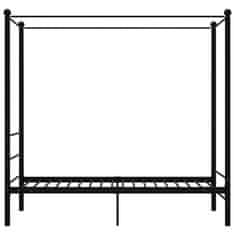 Vidaxl Posteljni okvir z ogrodjem za baldahin črn kovinski 90x200 cm